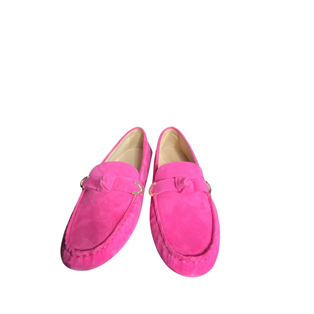 Cole Haan Evelyn Loafers Women 7.5 Pink Suede Driver Knotted Strap Gold Accent - Picture 7 of 11